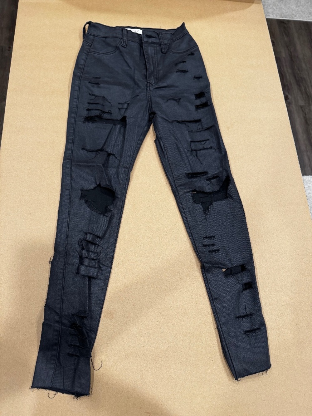 Fitted Leather Pants Ripped Design